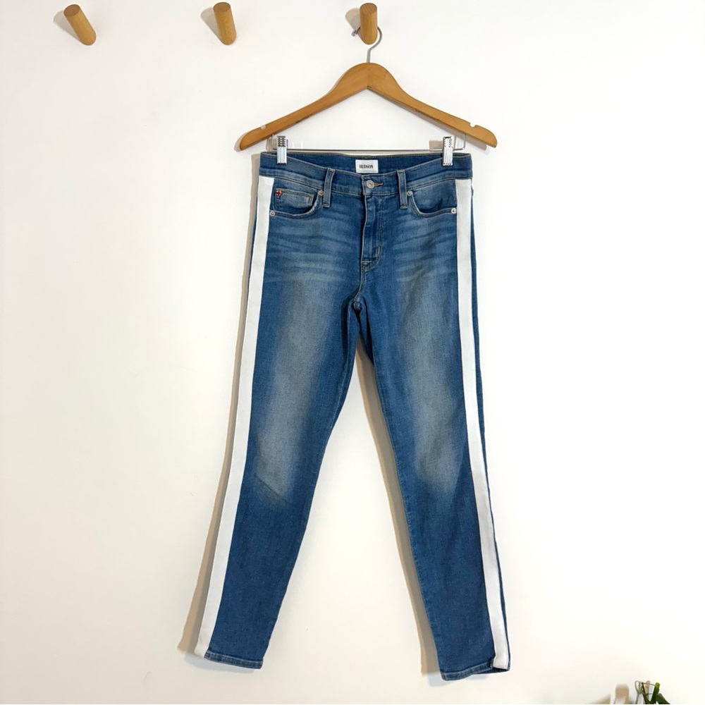 Hudson Natalie Mid Rise Super Skinny Ankle Jeans White Side Stripe Women’s 27 - Picture 3 of 13